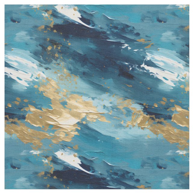 Tissu Peinture Abstraite Bleue, Blanche et Dorée (Fermer)