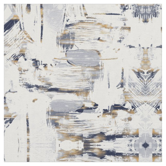 Tissu Peinture Bleu Blanc et Brush Or (Fermer)