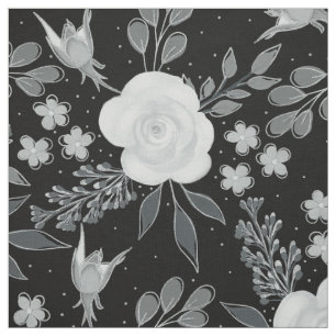 Tissu Peinture d'aquarelle Rose en noir blanc
