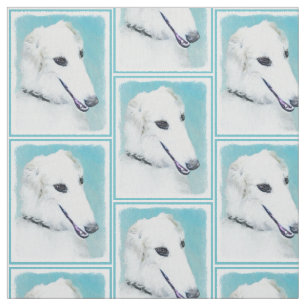 Tissu Peinture de Borzoi (blanc) - Beau art original de