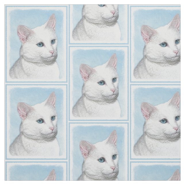 Tissu Peinture de chat blanc - Cute Original Cat Art (Échantillon)