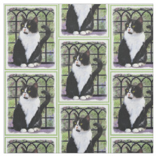 Tissu Peinture de chat de Tuxedo - Cute Original Cat Art