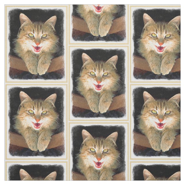 Tissu Peinture de chat Mad - Cute Original Cat Art (Échantillon)