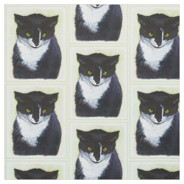 Tissu Peinture de chat Tuxedo - Cute Original Cat Art (Échantillon)