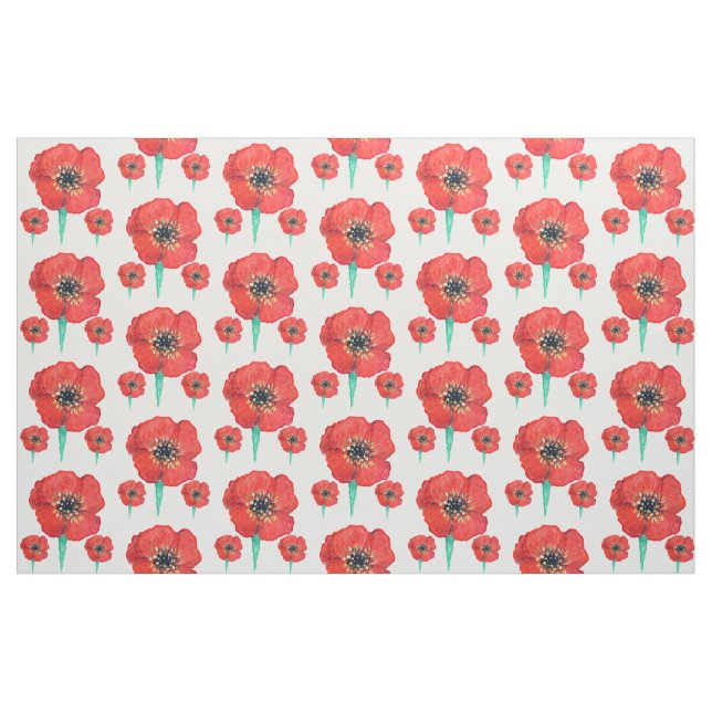 Tissu Peinture de fleurs de pavot rouge (Fat Quarter)