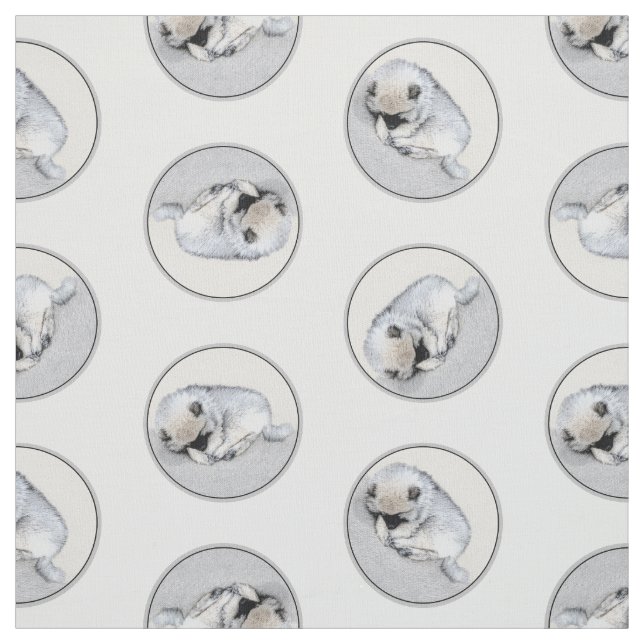 Tissu Peinture de Keeshond Chiot couché art original Chi (Échantillon)