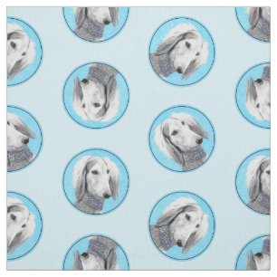 Tissu Peinture de Saluki Argent Plumes art chien origina