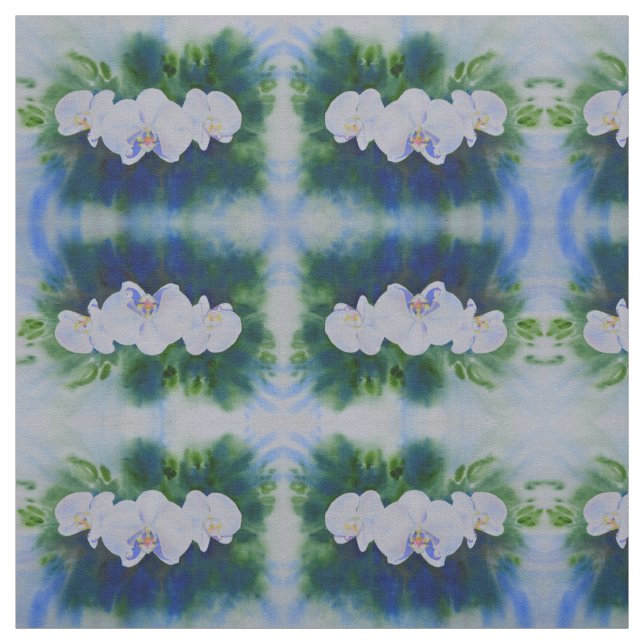 Tissu Peinture d'orchidée d'aquarelle blanche, vert bota (Échantillon)