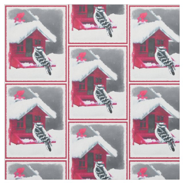 Tissu Peinture Downy Woodpecker - Art original pour oise (Échantillon)