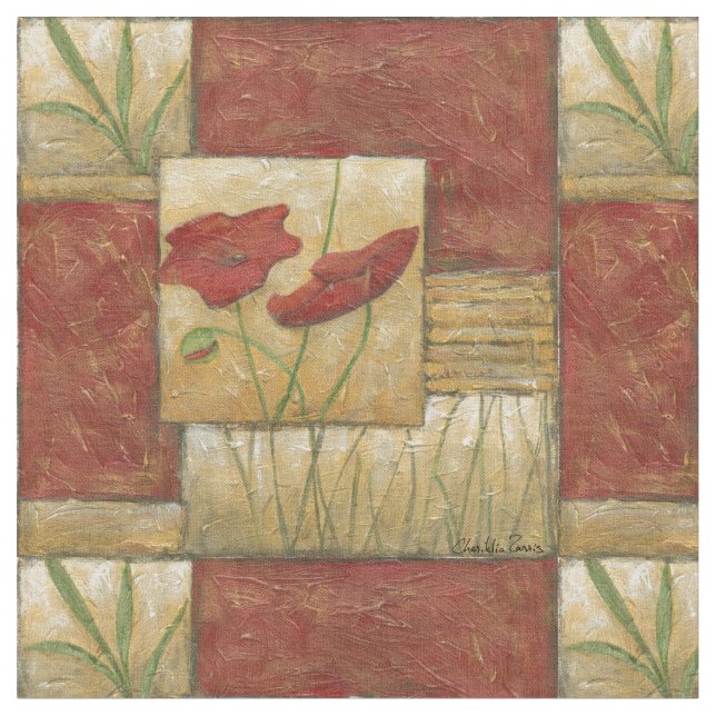 Tissu Peinture florale avec traits de pinceau visibles (Fermer)