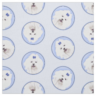 Tissu Peinture maltaise Bleu Bow mignonne Art Chien orig