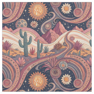 Tissu Peinture Rétro Psychedelique Désert Cactus Coucher