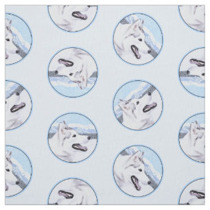 Tissu Peinture sibérienne Husky Argent et Chien blanc Ar