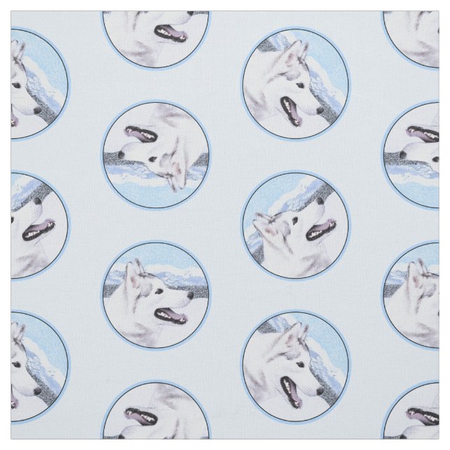 Tissu Peinture sibérienne Husky Argent et Chien blanc Ar (Échantillon)