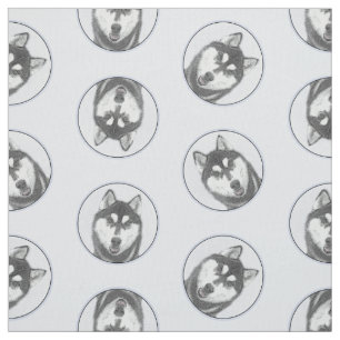 Tissu Peinture sibérienne Husky art Chien noir et blanc