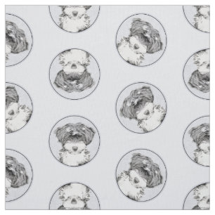 Tissu Peinture Tibétaine Terrier Art Chien noir et blanc