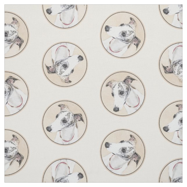 Tissu Peinture Whippet Brindle Blanc Original Chien Art (Échantillon)