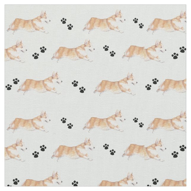 Tissu Pembroke Welsh Corgi, coureur de tissus d'art pour (Fermer)