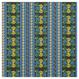 Tissu Péniche de canal en art populaire bleu jaune roses