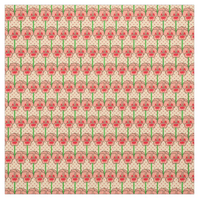 Tissu Pensées corail - motif de papier peint rétro (Échantillon)