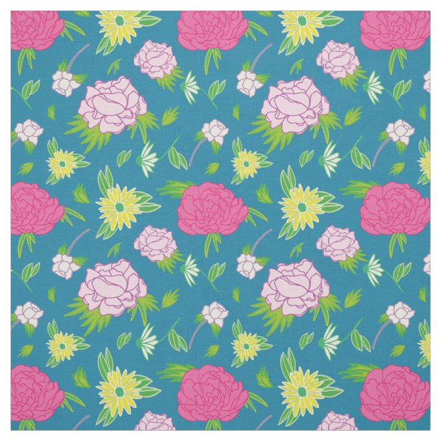 Tissu peonias y margaritas (Échantillon)