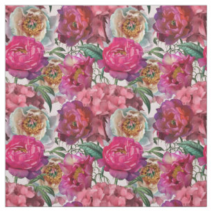 Tissu Peonies roses rouges et fleurs d'Hydrangée