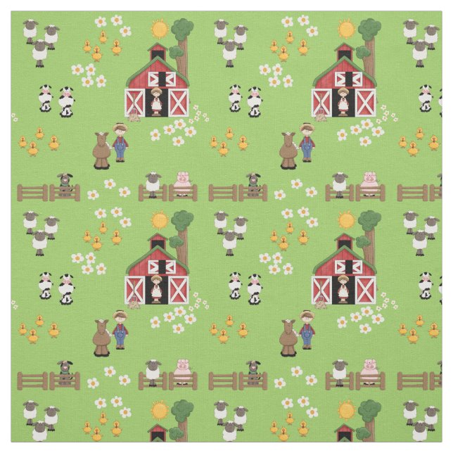 Tissu Pépinière verte d'animaux de ferme de Barnyard (Échantillon)