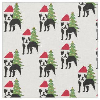 Tissu Père Noël Cartoon Boston Terrier