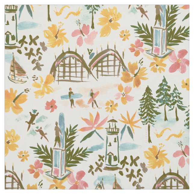 Tissu père Noël CRUZ TOILE Surf Côtier Imprimer (Échantillon)