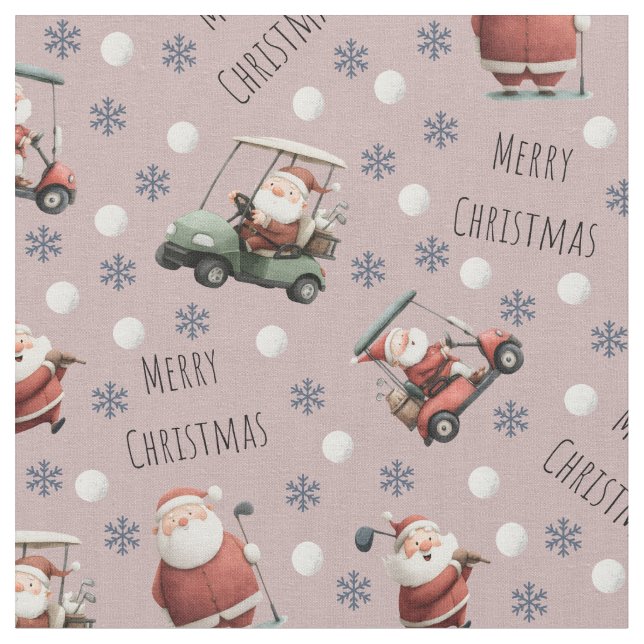 Tissu Père Noël de golf sur Dusty Rose (Fermer)