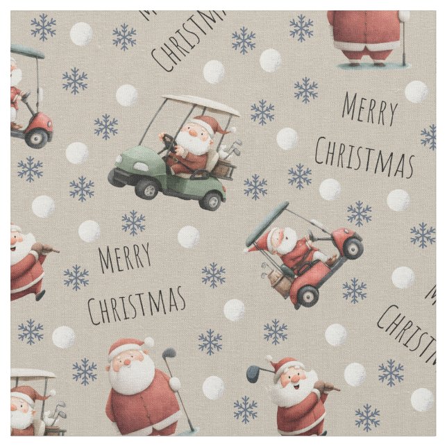 Tissu Père Noël de golf sur Vanilla (Fermer)