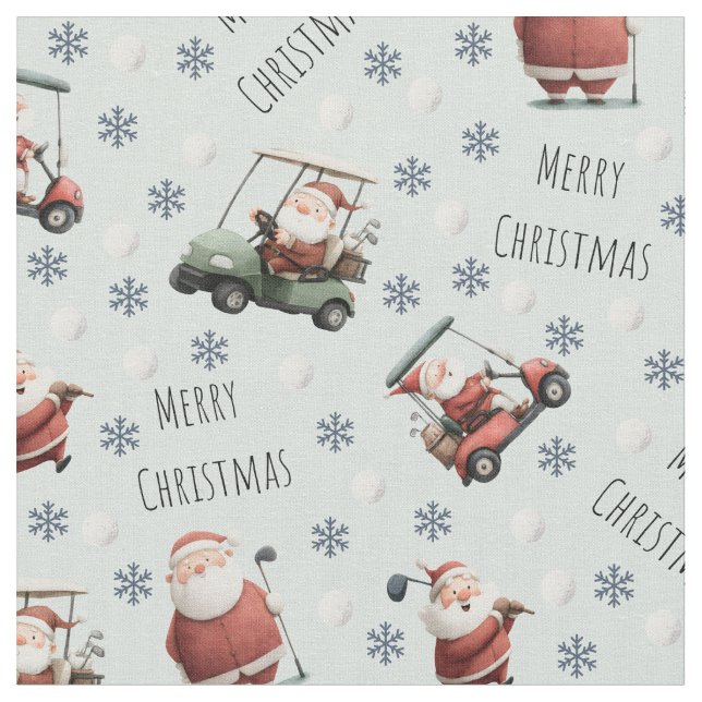 Tissu Père Noël de golf sur Vert pâle (Fermer)