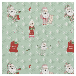 Tissu Père Noël et Mme Claus en pyjama et en robe