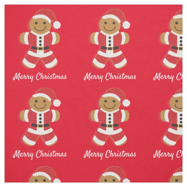 Tissu Père Noël Gingerbread Man Joyeux Noël (Échantillon)