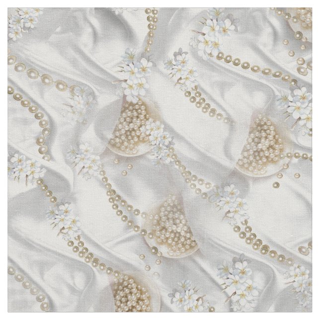 Tissu perles blanches en soie et ivoire (Fermer)