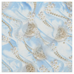 Tissu Perles de soie bleue et d'ivoire