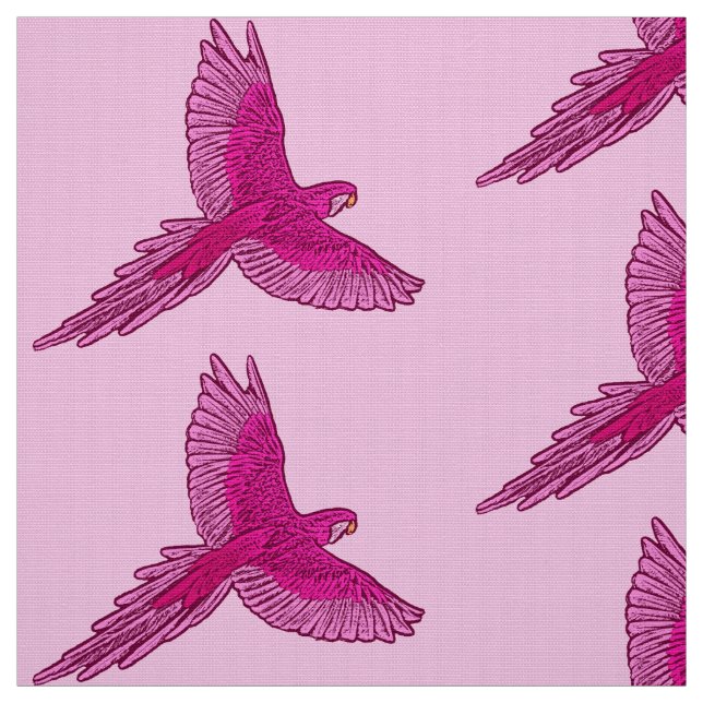 Tissu Perroquet en vol, Fuchsia et rose glace (Échantillon)