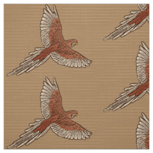 Tissu Perroquet en vol, rouille, crème et chameau Tan