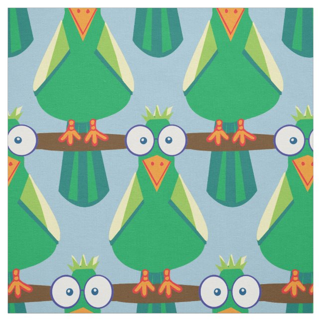 Tissu Perroquets de caricature verte (Échantillon)