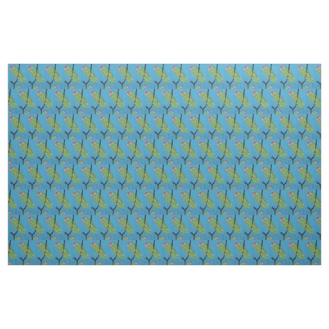 Tissu perroquets verts en bleu (Yard)