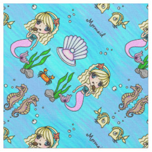 Tissu personalizable de sirène et de poissons