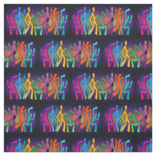 Tissu Personnages en allumettes au néon de danse sur le