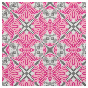 Tissu Pétales de fleurs Abstraites Fuchsia rose et gris