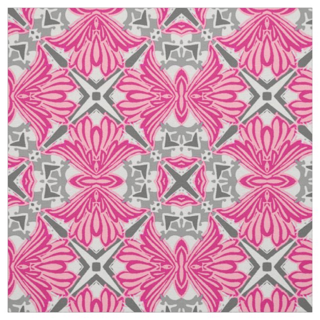 Tissu Pétales de fleurs Abstraites Fuchsia rose et gris (Échantillon)