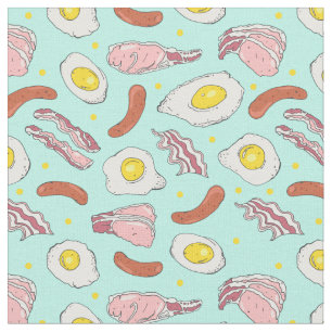 Tissu Petit-déjeuner frit Oeufs Bacon et saucisses Bleu