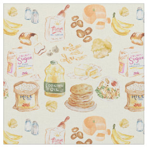 Tissu Petit-déjeuner vintage aquarelle motif- farine, pa