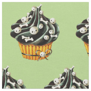 Tissu Petit gâteau noir de Halloween avec les crânes