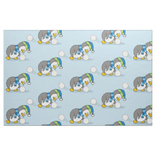 Tissu Petit manchot obtenant une boule de neige