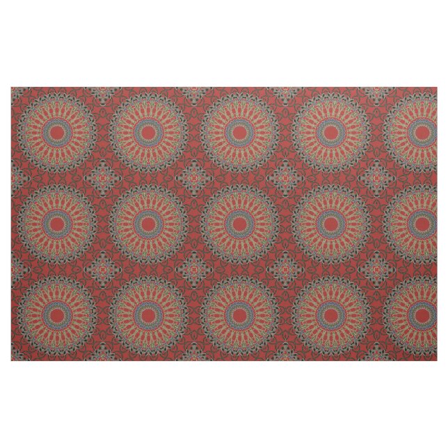 Tissu Petit motif de mandala rouge, vert et bleu (Fat Quarter)