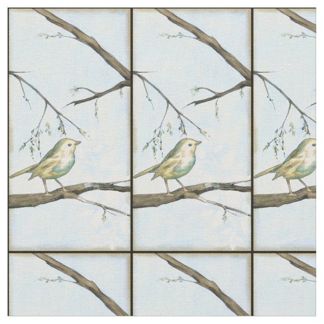 Tissu Petit oiseau jaune perché sur une branche Recherch (Fermer)